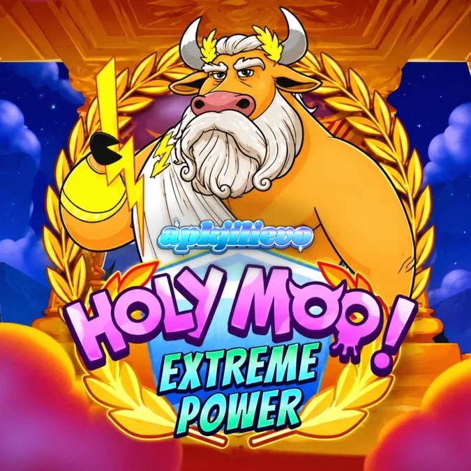 Tampilan grid 6x6 pada slot Holy Moo! Extreme Power dengan tema dewa sapi